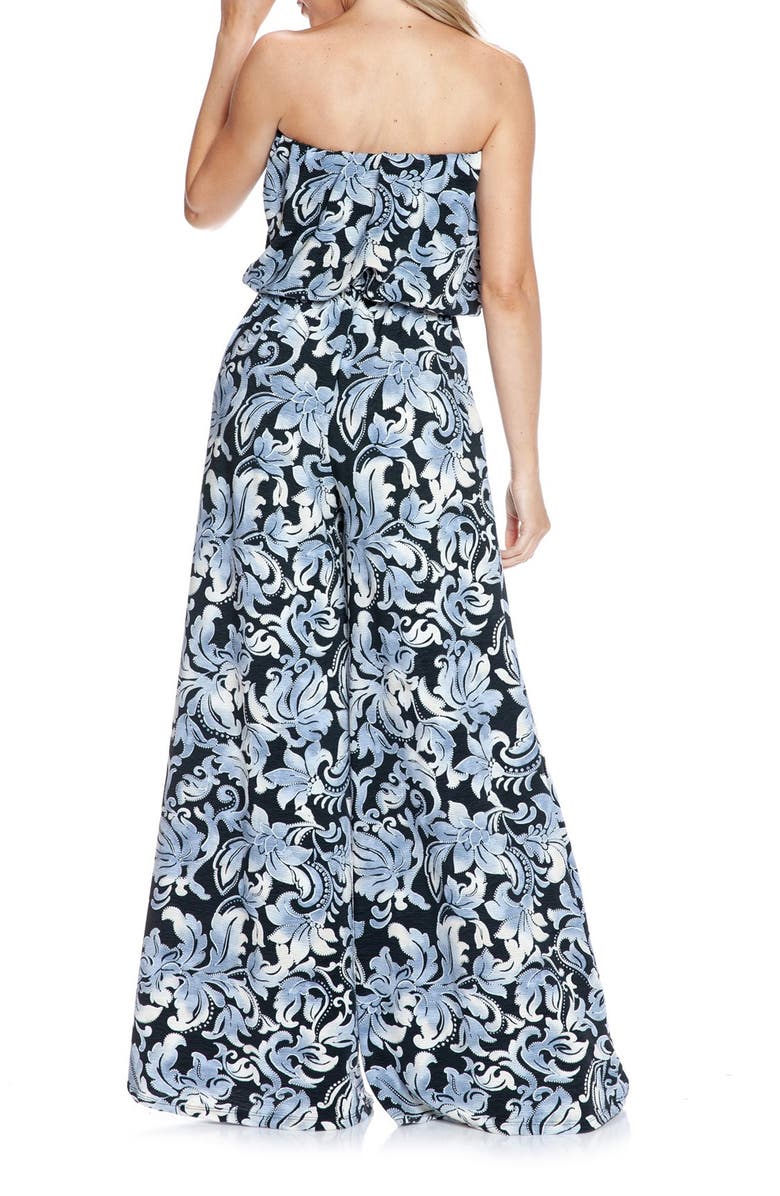 O.L. Filigree Strapless Print Wide Leg Jumpsuit, Alternate, color, 