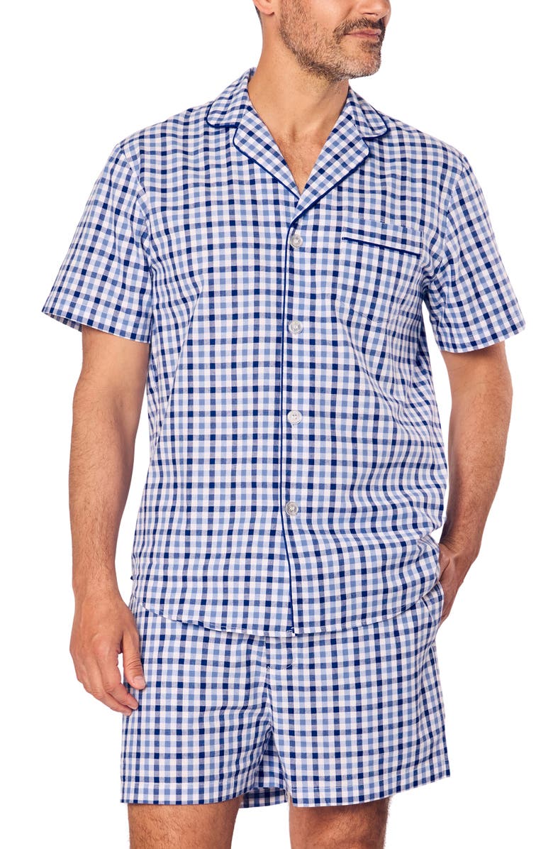 Petite Plume Royal Blue Cotton Gingham Check Short Pajamas, Main, color, 