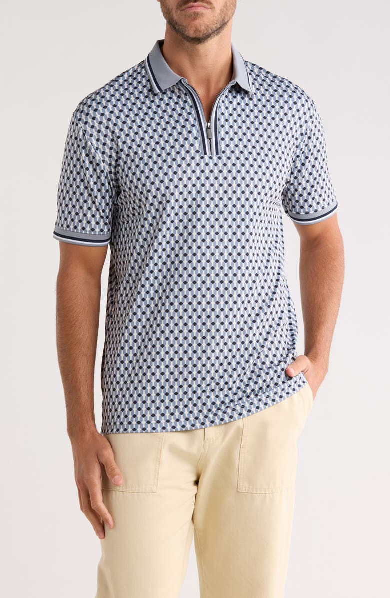 DENIM AND FLOWER Geometric Quarter Zip Performance Polo, Main, color, White
