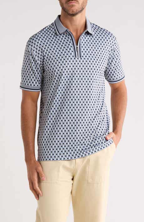 DENIM AND FLOWER Geometric Quarter Zip Performance Polo
