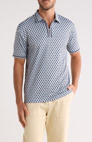 DENIM AND FLOWER Geometric Quarter Zip Performance Polo