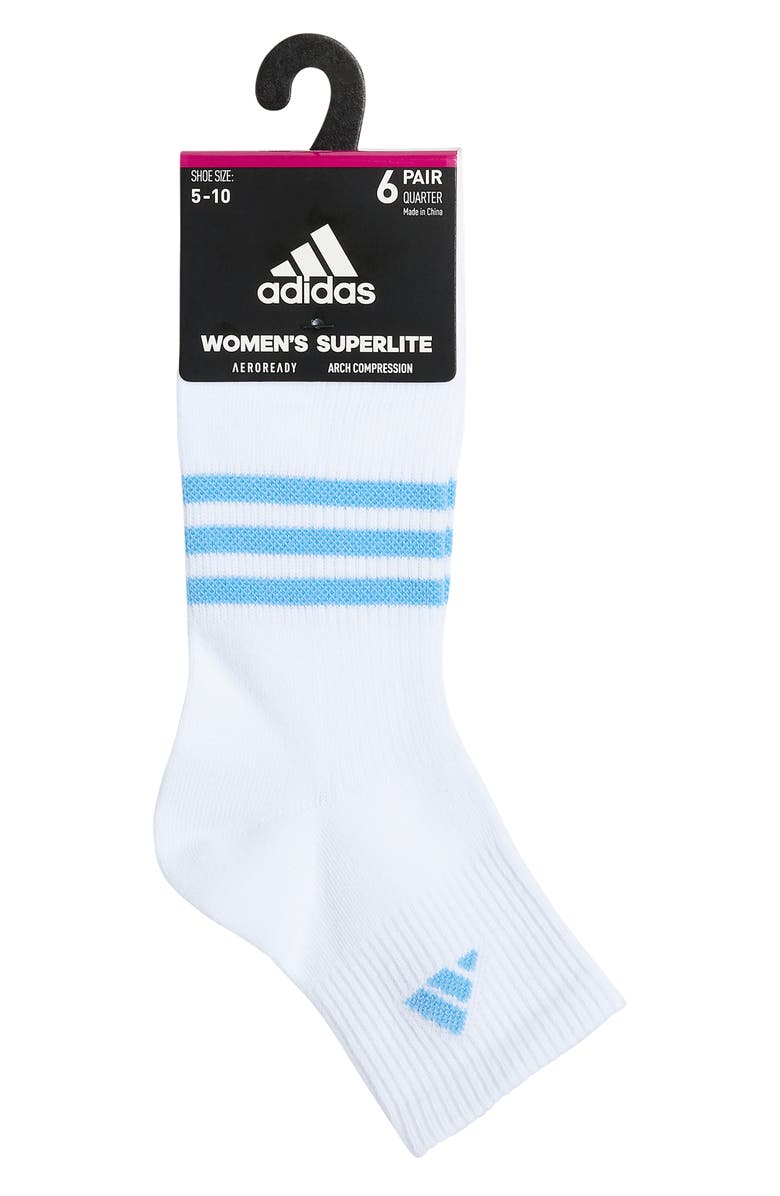 adidas 6-Pack Superlite Quarter Performance Socks, Alternate, color, White