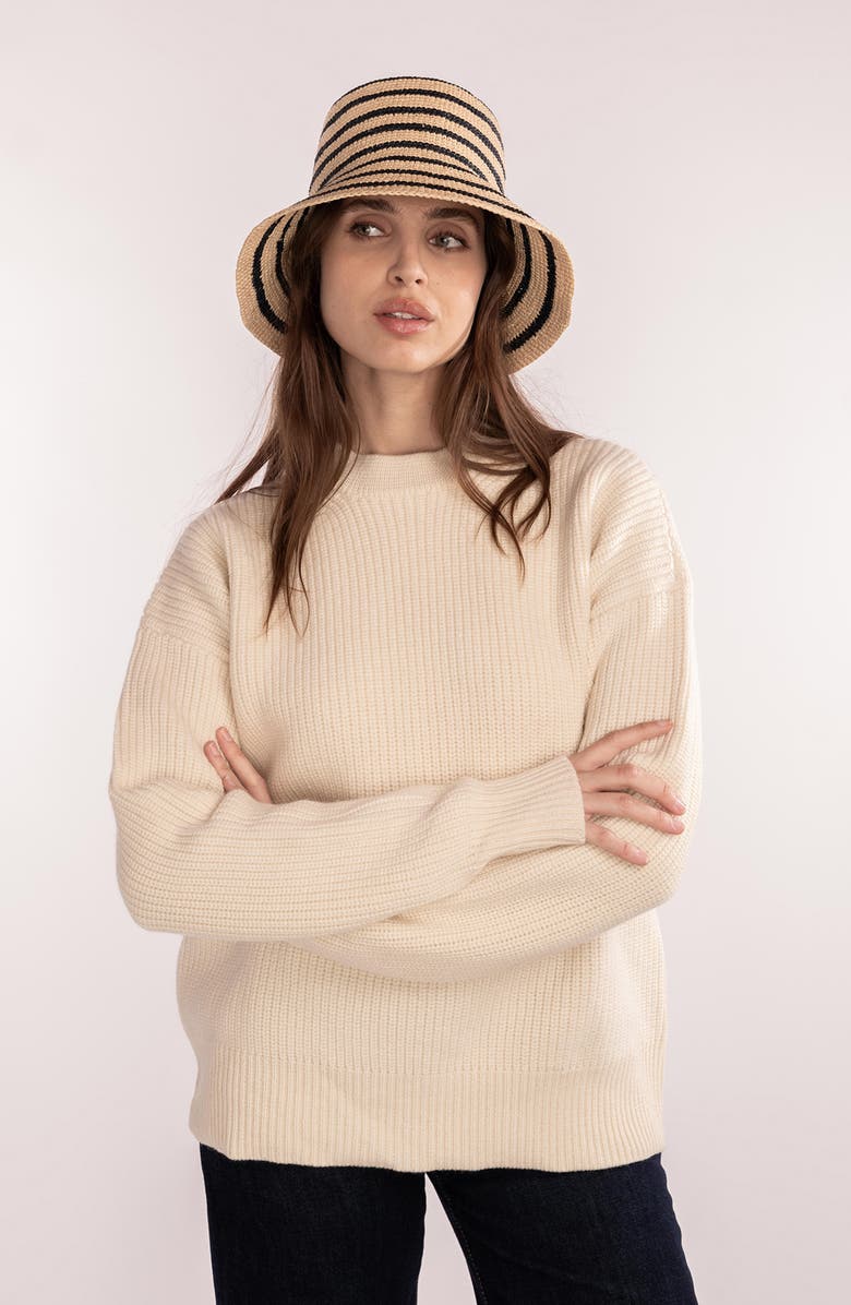 Janessa Leoné Harbor Straw Bucket Hat, Alternate, color, Navy/ Natural