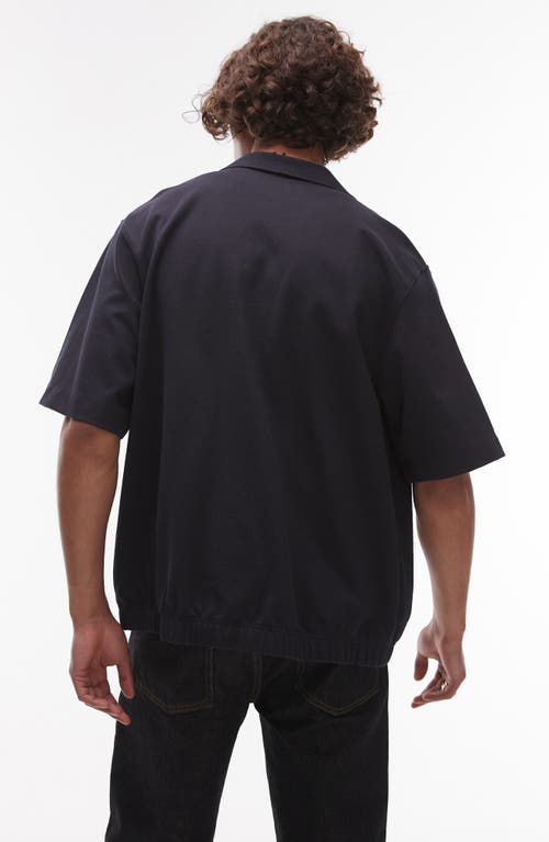 Topman Oversize Knit Cotton Blend Camp Shirt In Blue