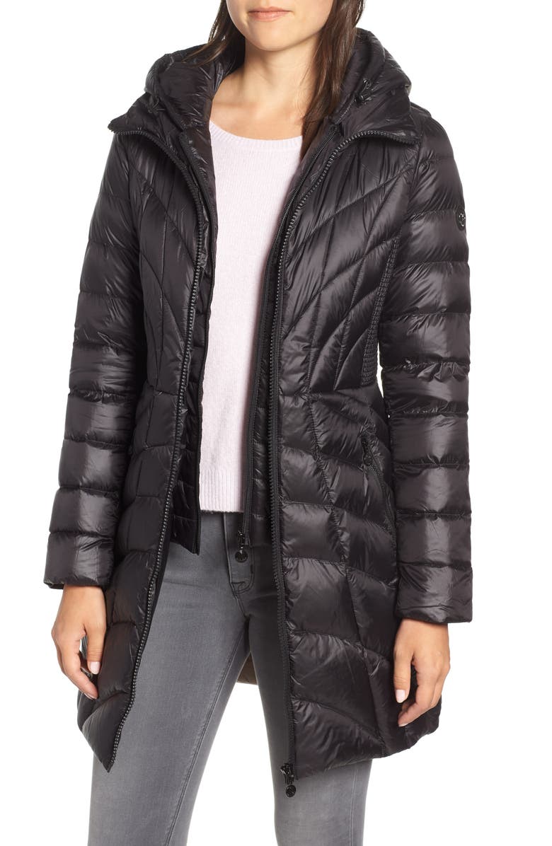 Bernardo Glossy Quilted Walker Coat, Main, color, 