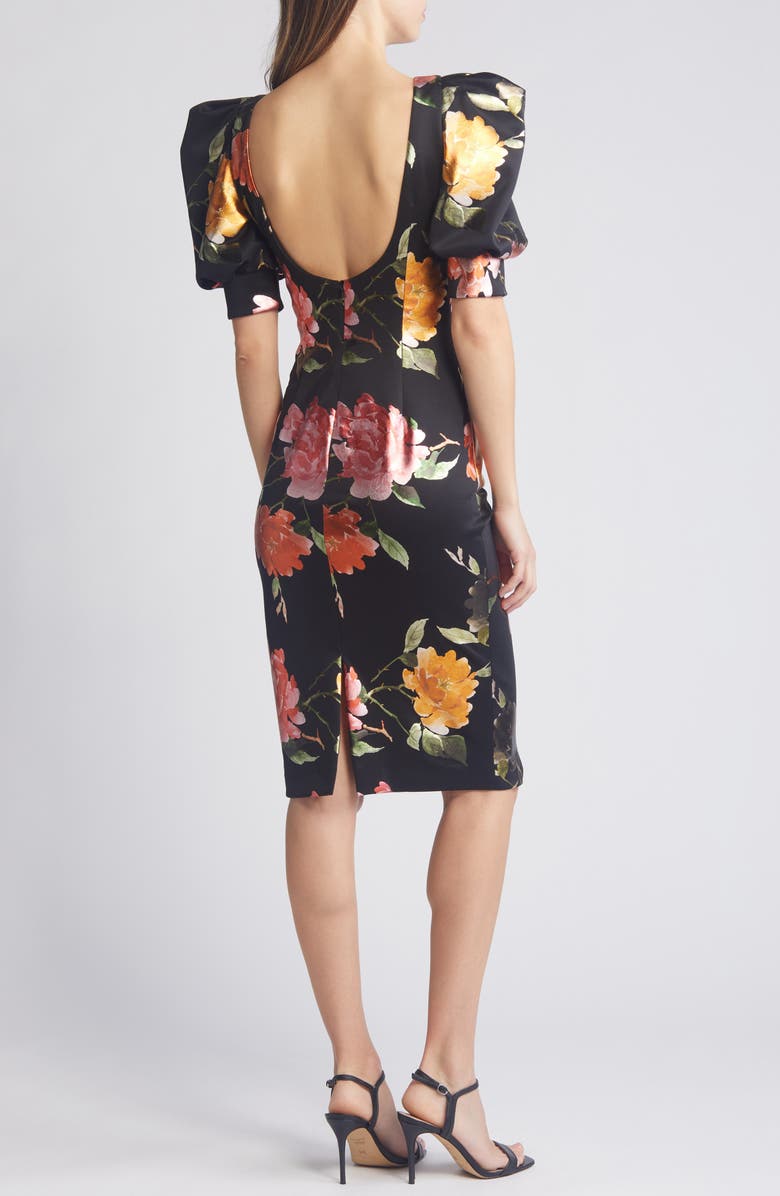 Black Halo Floral Puff Sleeve Cocktail Dress, Alternate, color, 