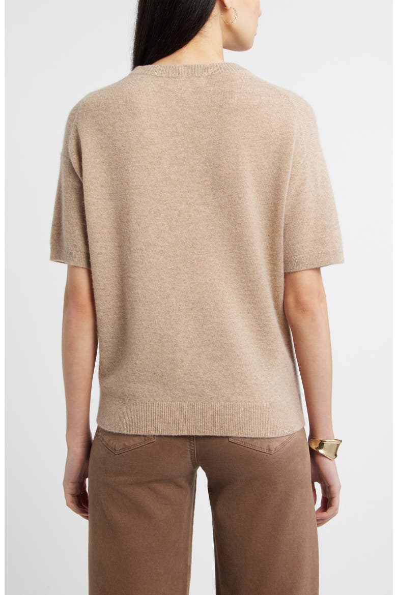 Short Sleeve Cashmere Sweater, Alternate, color, TAN CAMEL DARK HEATHER