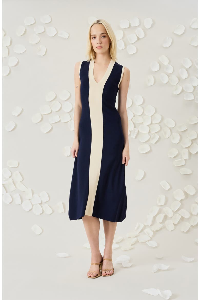 Sleeveless Midi Dress, Alternate, color, EVENING BLUE/ WHITE SMOKE