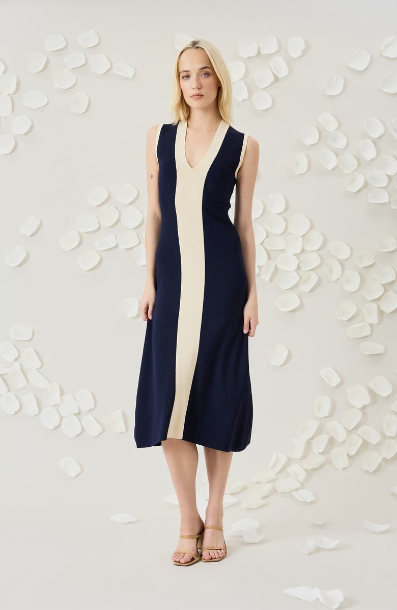 Luxely Sleeveless Midi Dress, Alternate, color, Evening Blue/ White Smoke