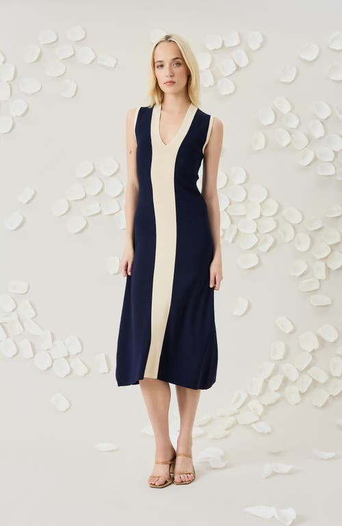 Luxely Sleeveless Midi Dress In Blue