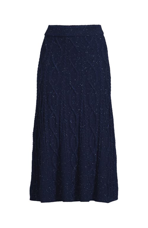 Lands' End Cozy Lofty Cable Fluted Midi Sweater Skirt In Blue