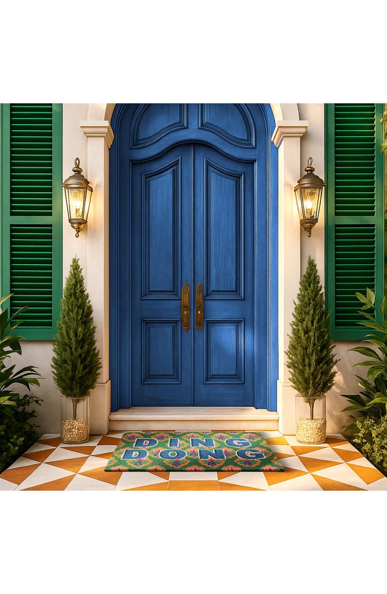Zsa Zsa Zsu Kerala Ding Dong Coir Doormat 18" x 30", Alternate, color, Blue-Green