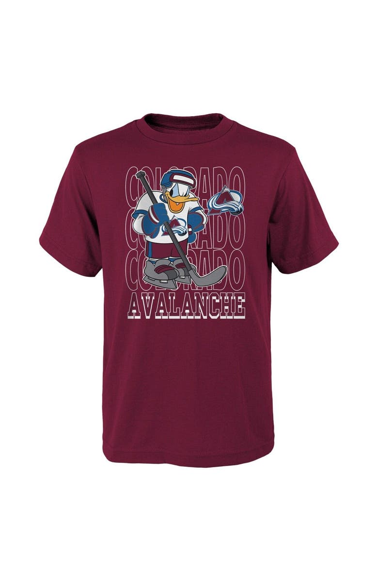 Outerstuff Youth Burgundy Colorado Avalanche Disney Donald Duck Three-Peat T-Shirt, Main, color, Burgundy