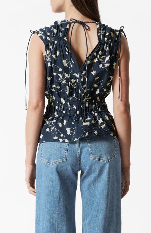 & Other Stories Drawstring Tie Shirred Waist Top In Blue
