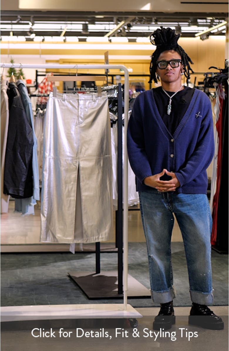 Metallic Faux Leather Midi Skirt, sales video thumbnail