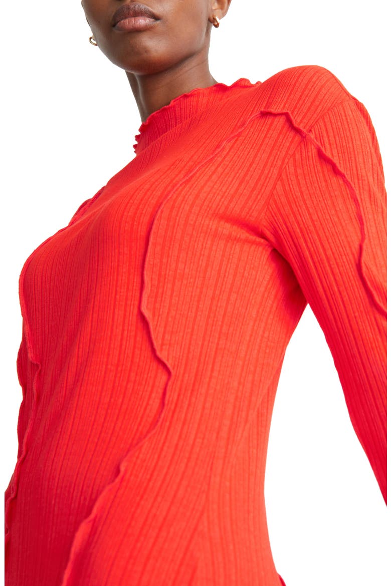 Beth Frilled Rib Long Sleeve Midi Dress, Alternate, color, RED