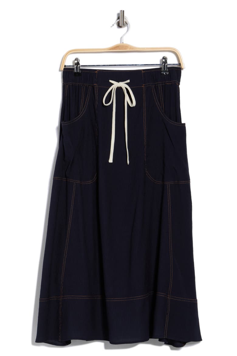 Topstitched A-Line Skirt, Alternate, color, NAVY/ KHAKI
