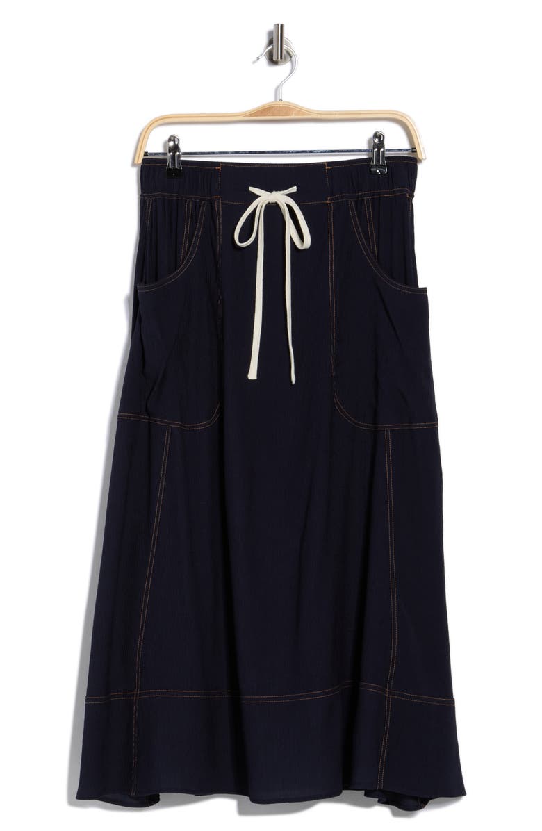 Adrianna Papell Topstitched A-Line Skirt, Main, color, Navy/ Khaki