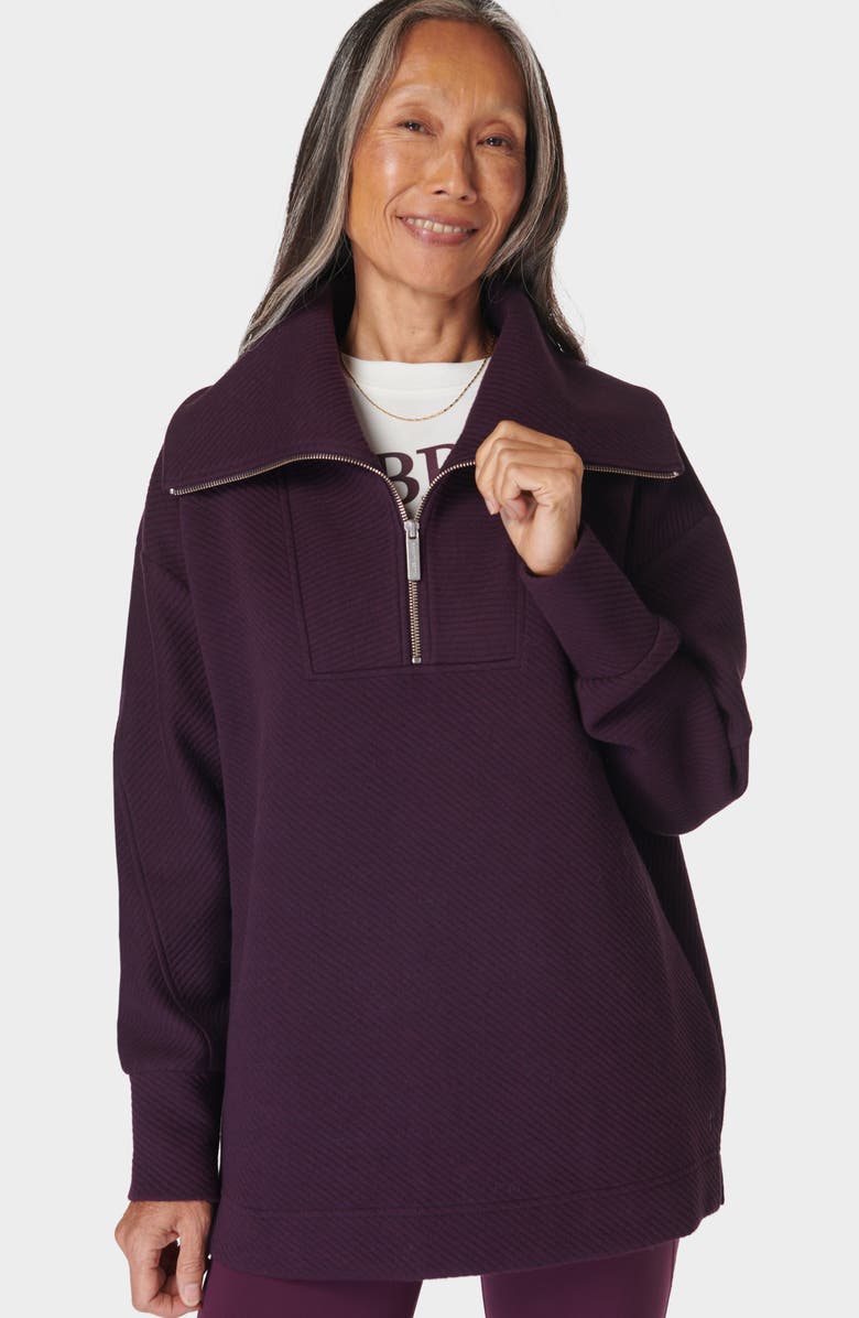 Sweaty Betty Radiant Oversize Half Zip Sweatshirt, Alternate, color, Midnight Cherry Purple