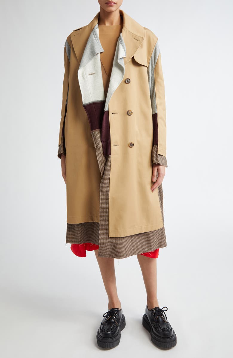 Undercover Spliced Mixed Media Double Breasted Coat, Alternate, color,