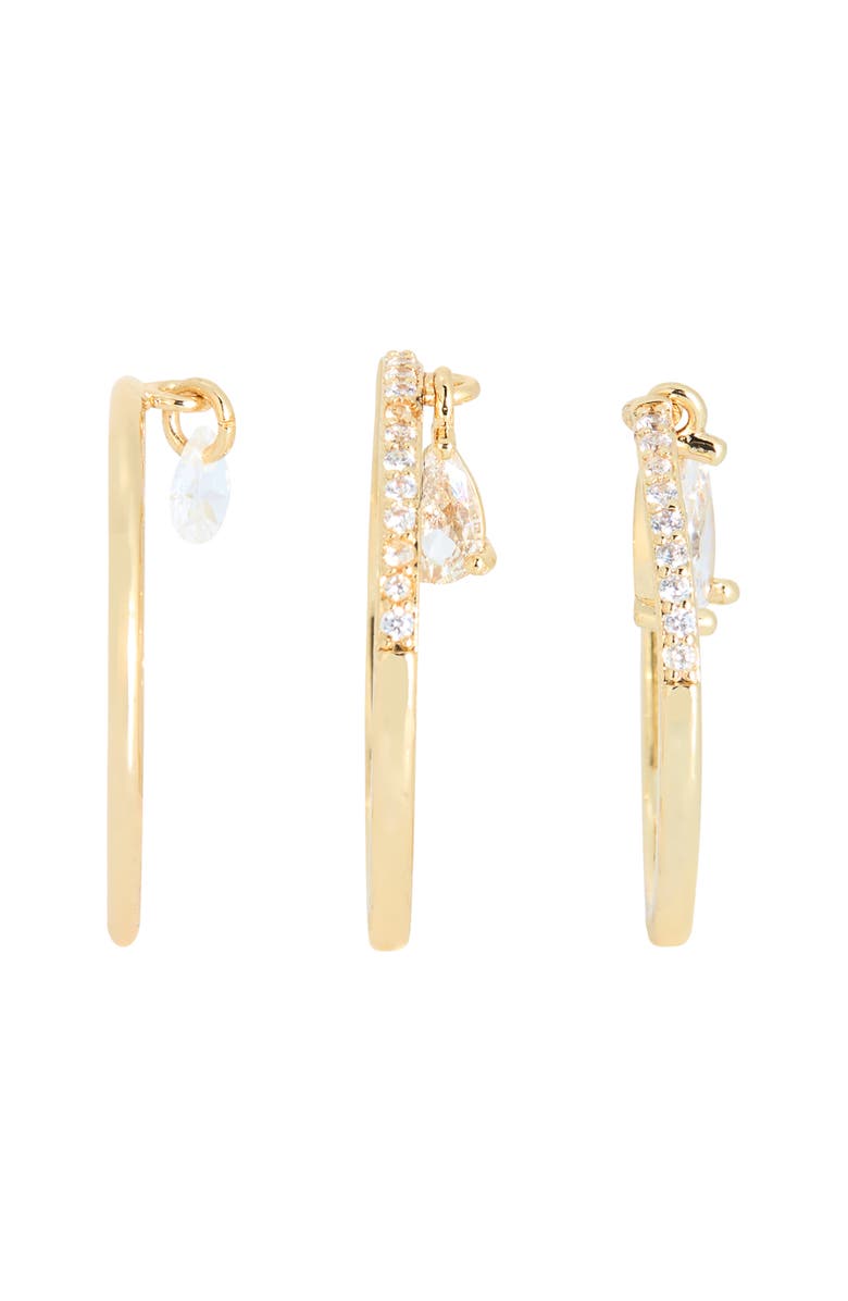 NORDSTROM RACK Set of 3 Cubic Zirconia Charm Stackable Rings, Alternate, color, Clear- Gold