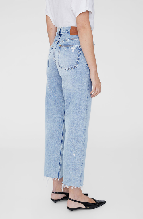 Anine Bing Gavin High Rise Distressed Straight Jeans In Washed Blue In Blue