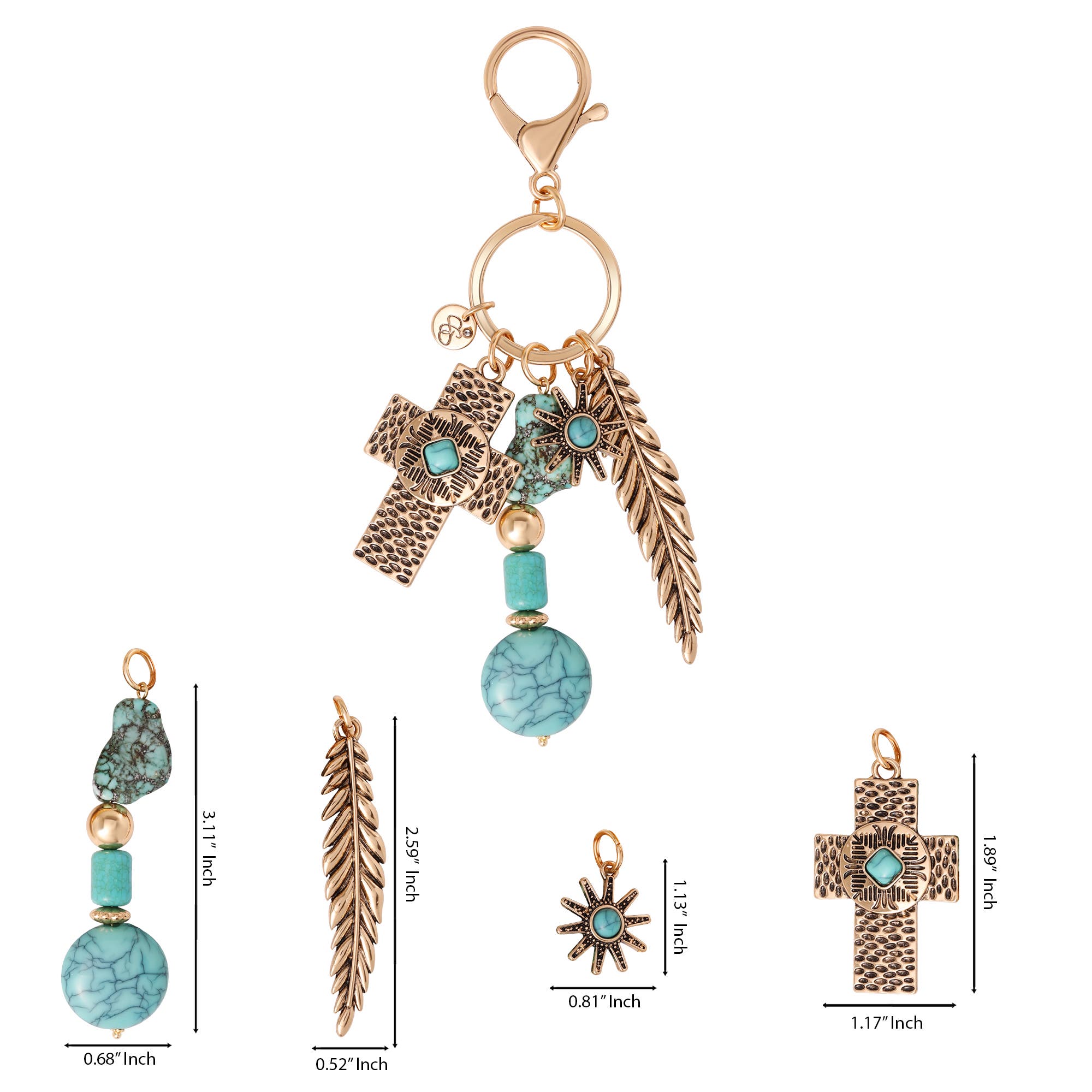 Jessica Simpson Turquoise Bead Keychain with Charms, Alternate, color, Turquoise/Gold