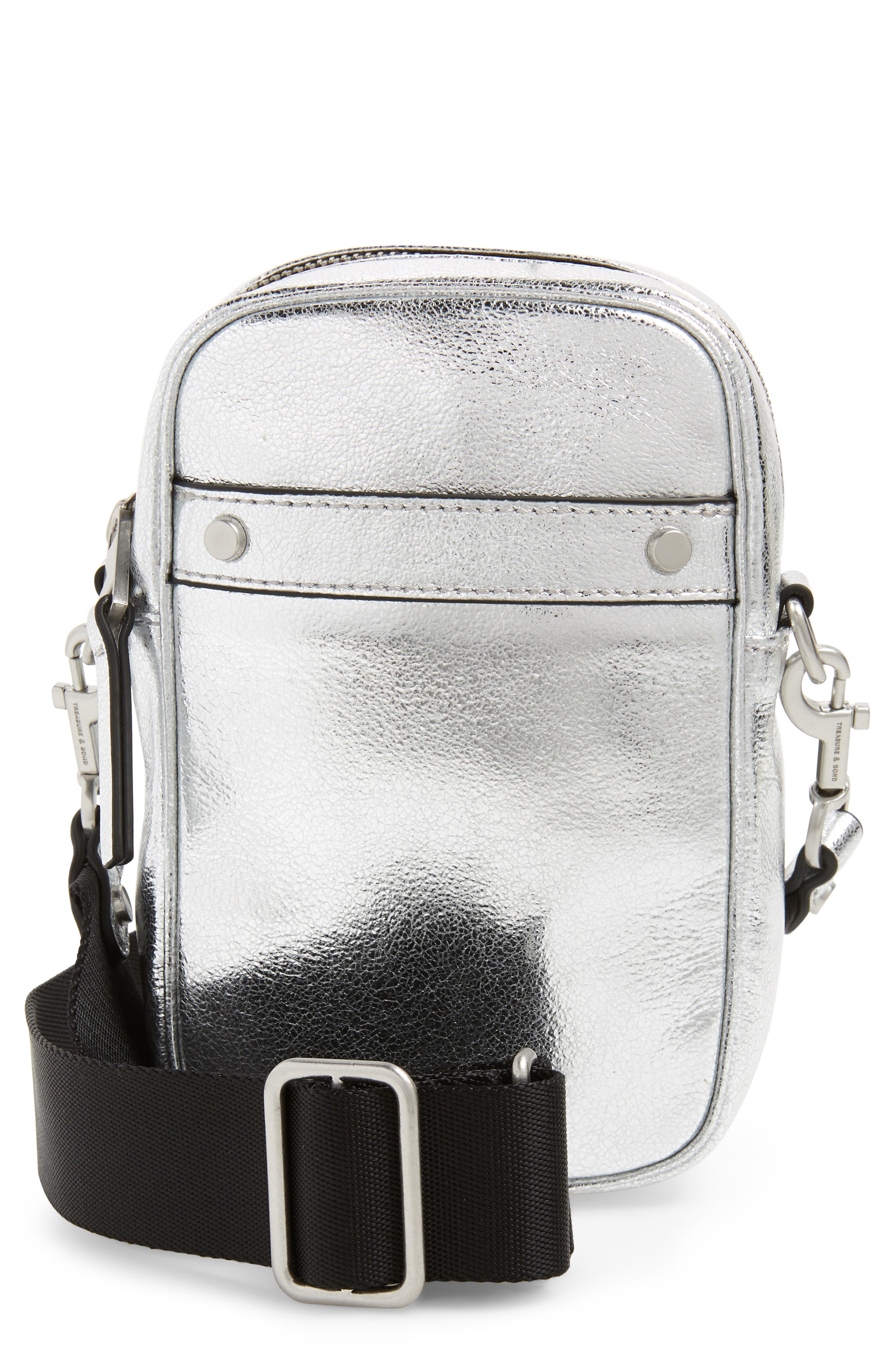 Murphy Metallic Leather Crossbody Bag, Main, color, SILVER