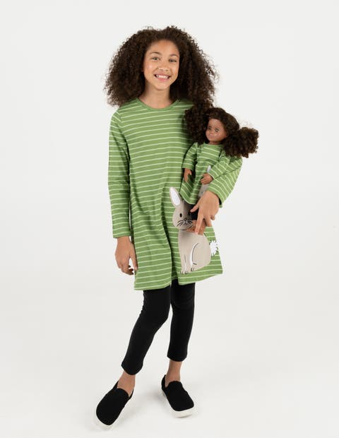 Girls Cotton Dress with Matching Doll Dress, Printed Design