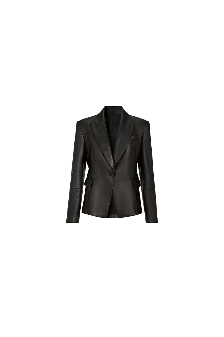 Nappa leather blazer with monili, Alternate, color, Black