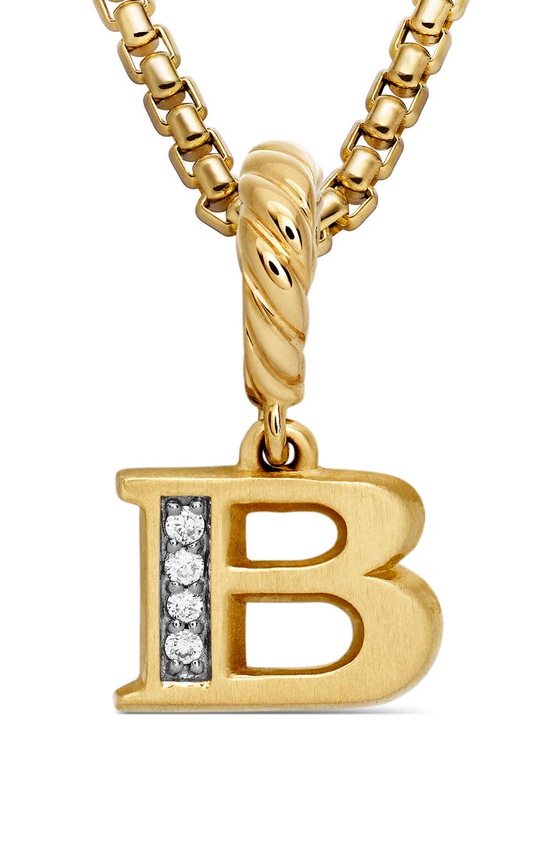 David Yurman Pavé A Initial Pendant in 18K Yellow Gold with Diamonds, Alternate, color, 18K Yellow Gold - B