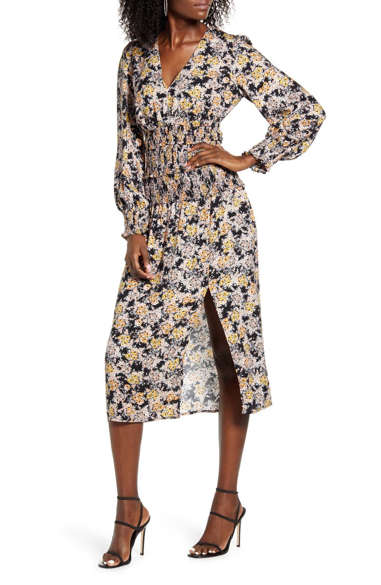 AFRM Hazel Floral Smocked Long Sleeve Midi Dress, Main, color,