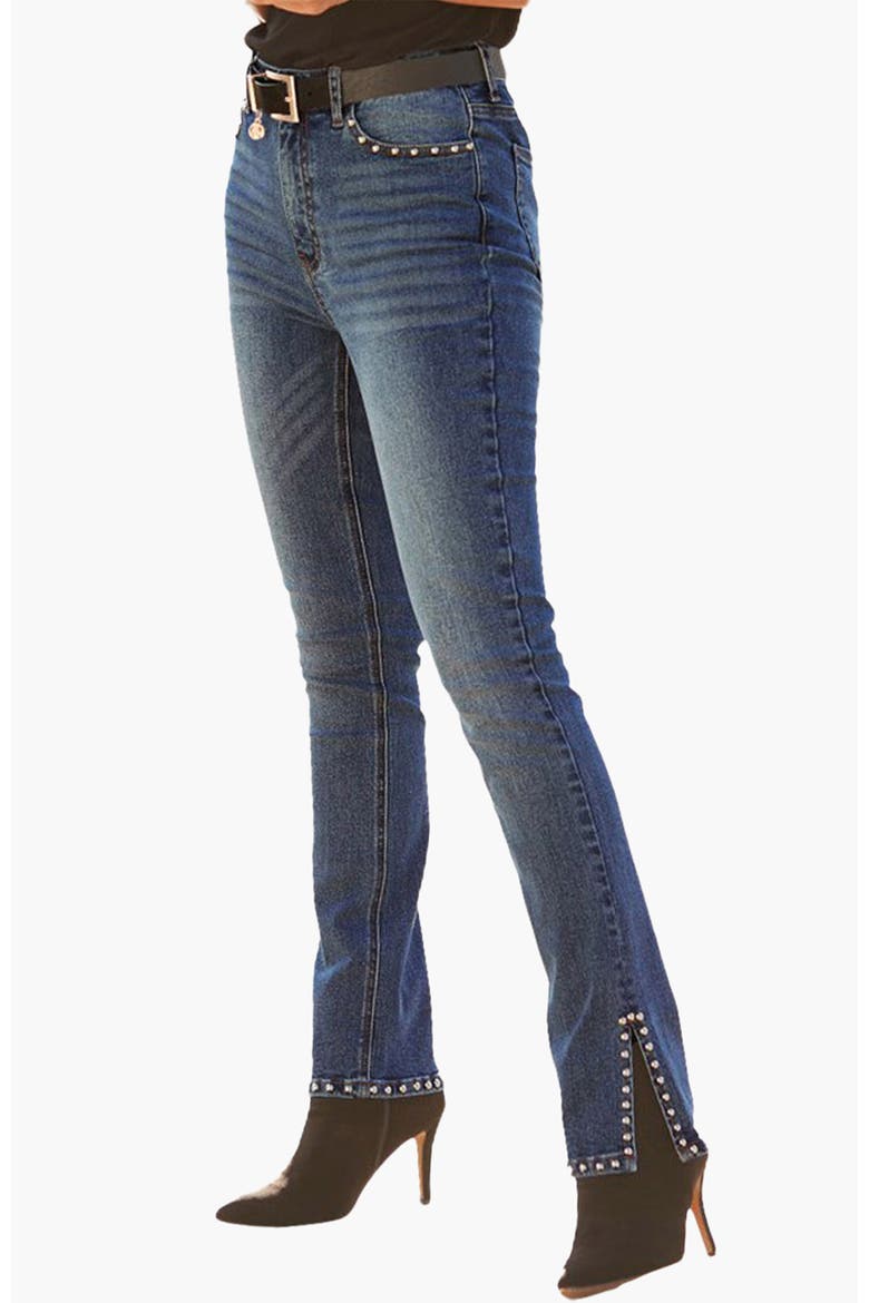 Embellished Split Hem Jeans, Main, color, Medium Wash