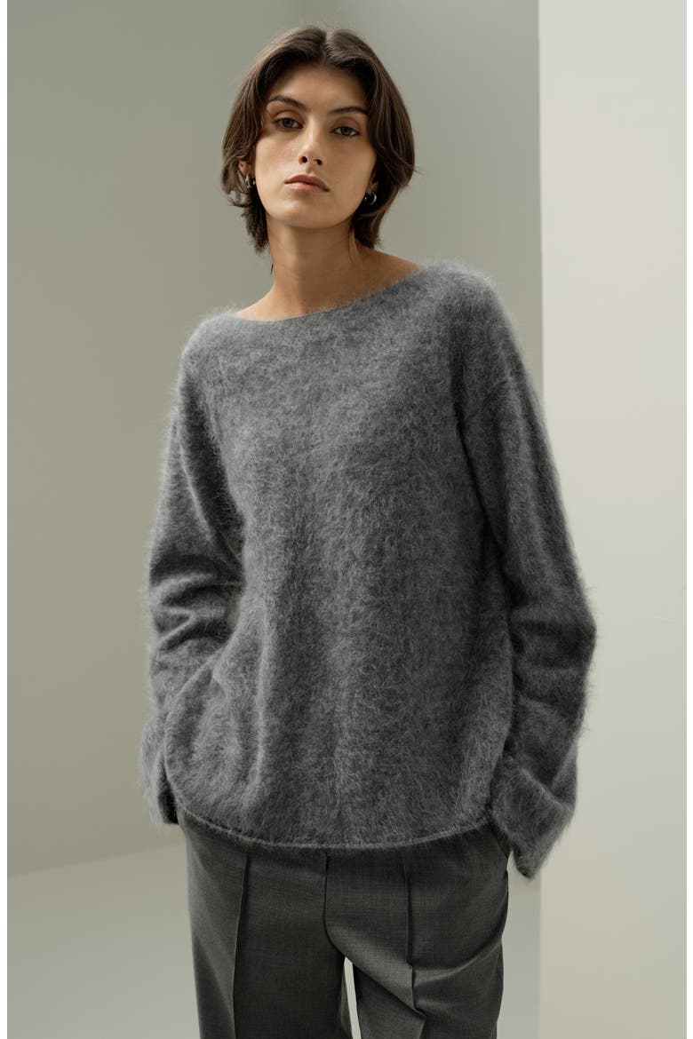 Women's Boat-Neck Brushed Cashmere Sweater, Alternate, color, Thunder