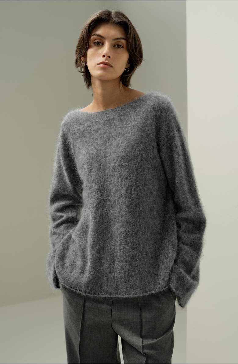 Lilysilk Boat-neck Brushed Cashmere Sweater, Alternate, color, Thunder