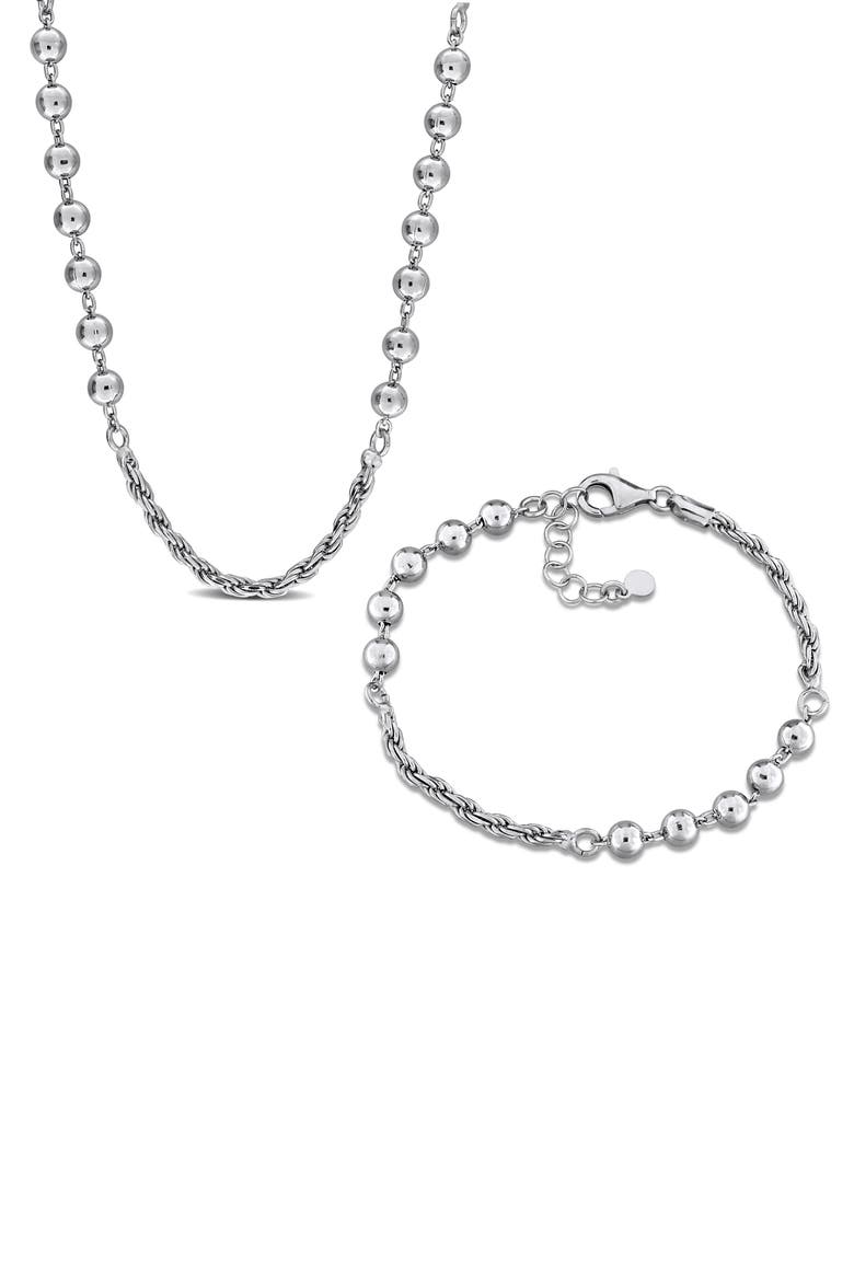 Sterling Silver 2.5mm Rope & 5mm Ball Chain Necklace & Bracelet Set, Main, color, SILVER