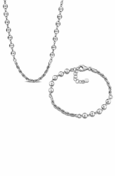 DELMAR Sterling Silver 2.5mm Rope & 5mm Ball Chain Necklace & Bracelet Set