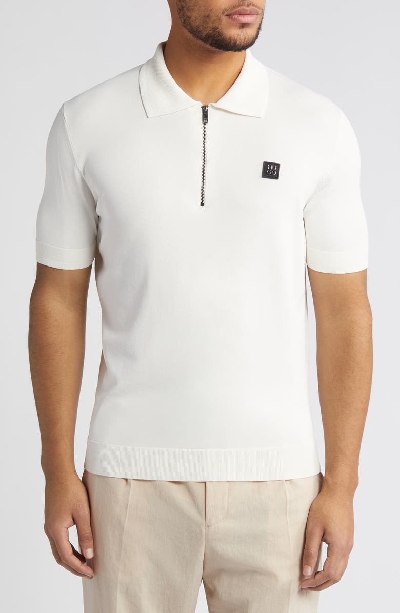 HUGO Sayfong Quarter Zip Sweater Polo, Main, color, Open White