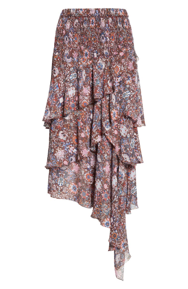 Isabel Marant Étoile Brigitte Smocked Waist Tiered Chiffon Midi Skirt, Alternate, color, Plum