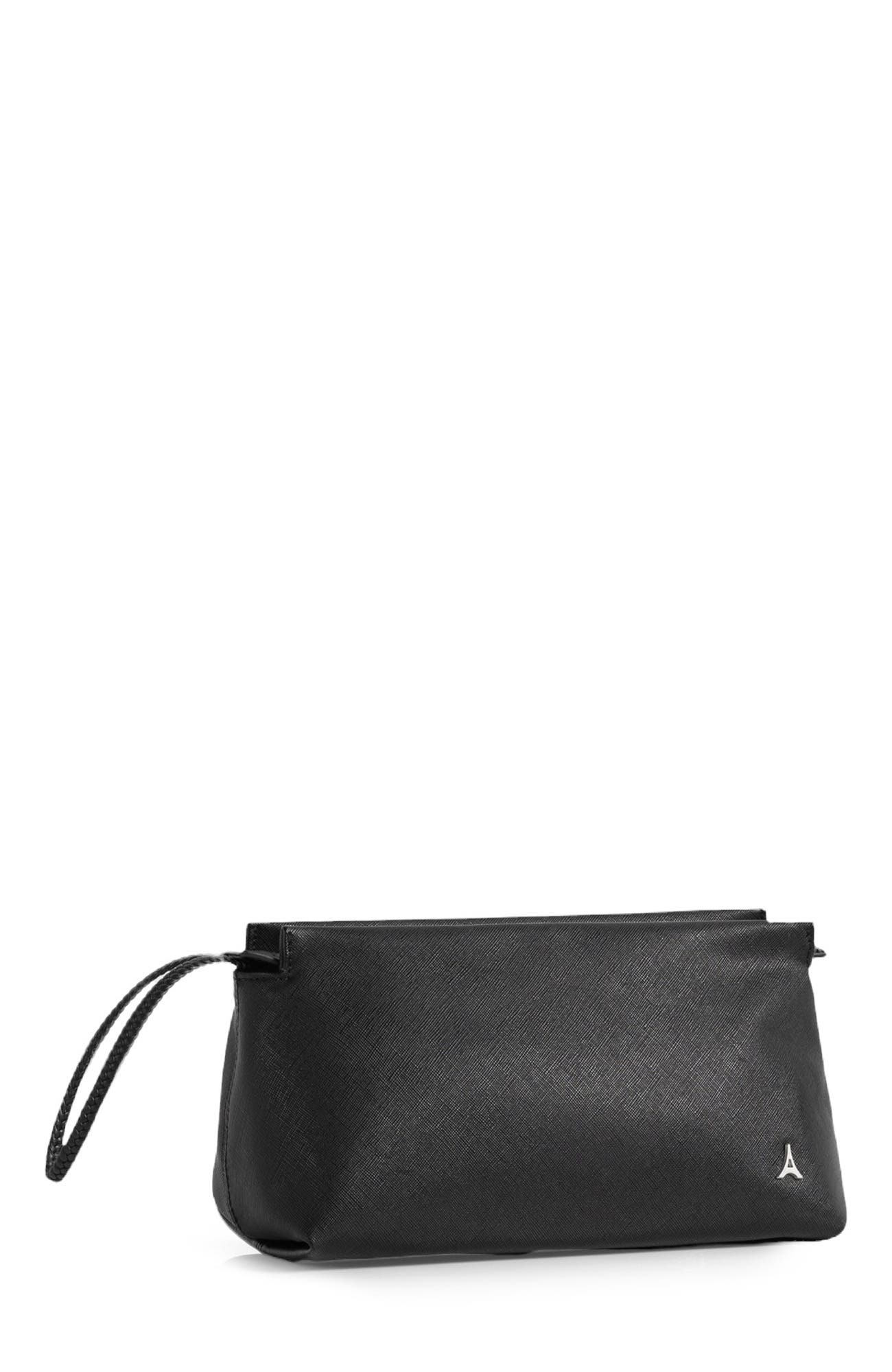 Manière De Voir Jessy Textured Leather Washbag, Alternate, color, Black