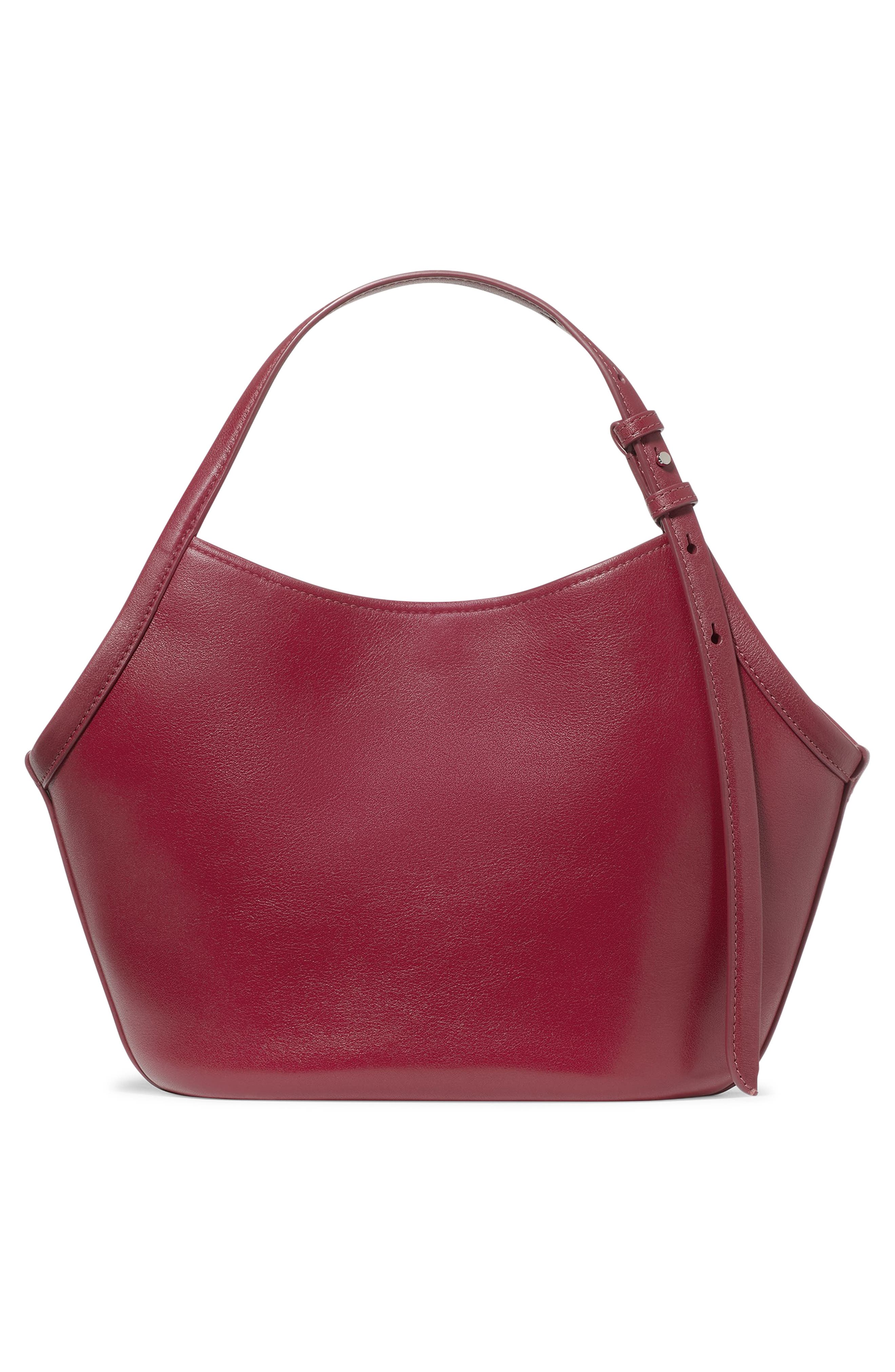 small deco fine grain leather tulip top handle bag, Alternate, color, RED JAM