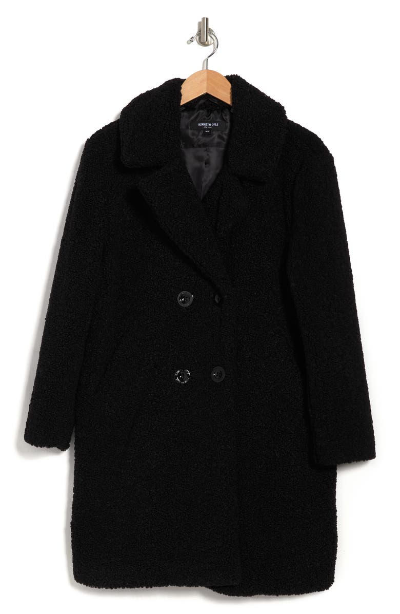 Kenneth Cole New York Notch Collar Curly Faux Shearling Coat, Alternate, color,