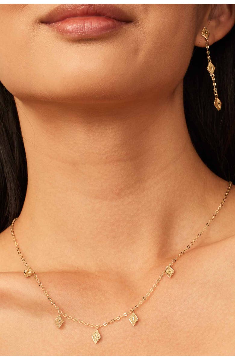 Oradina 14K Yellow Gold Roma Diamond Station Charm Necklace, Alternate, color, Yellow Gold