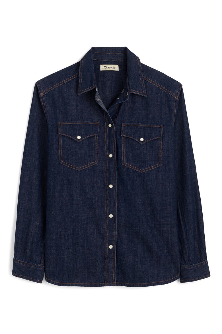 Western Oversize Denim Button-Up Shirt, Alternate, color, RINSE WASH