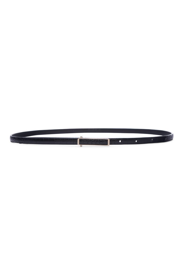 Croc Embossed Leather Belt, Main, color, BLACK