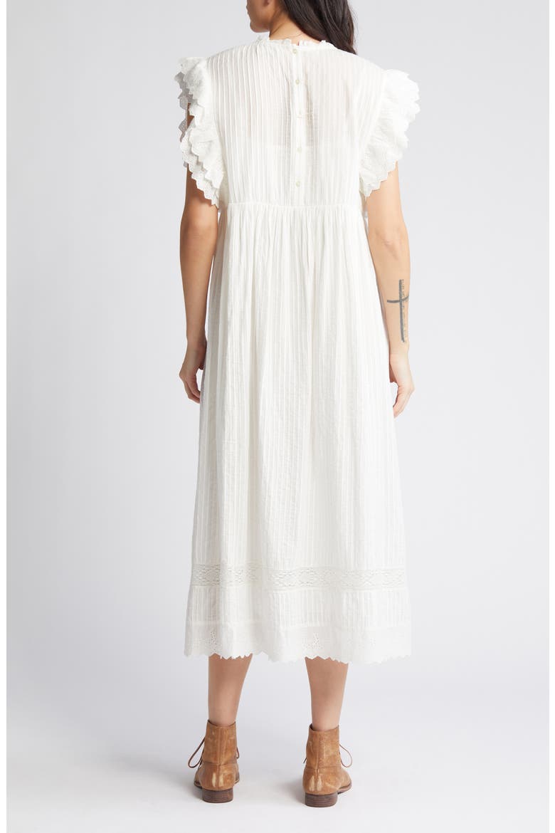 The Trellis Lace & Ruffle Midi Dress, Alternate, color, WHITE