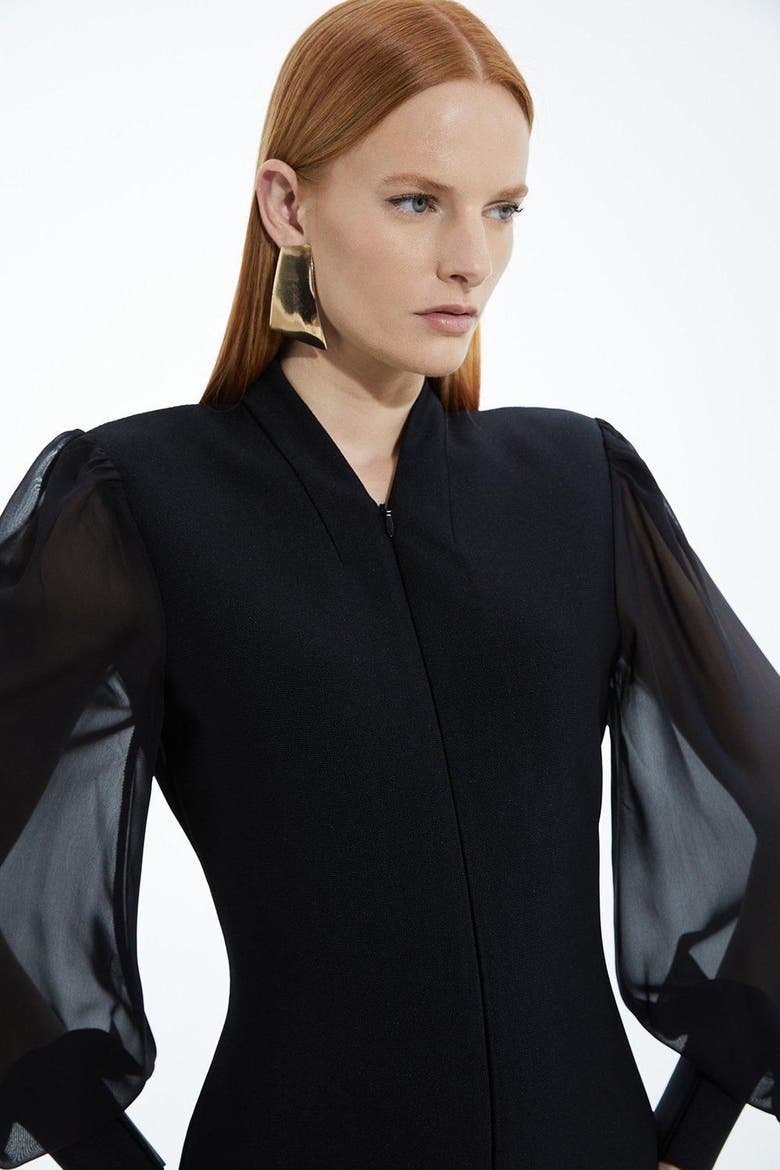 Zip Detail Chiffon Sleeve Knit Dress, Alternate, color, Black