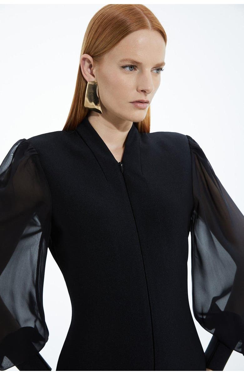 Karen Millen Zip Detail Chiffon Sleeve Knit Dress, Alternate, color, Black