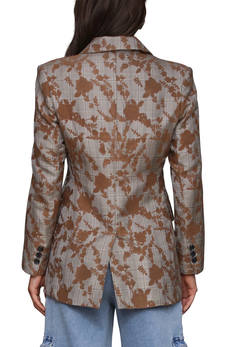 Avec Les Filles Plaid Floral Embroidered Blazer, Alternate, color, Grey Plaid/ Brown Floral