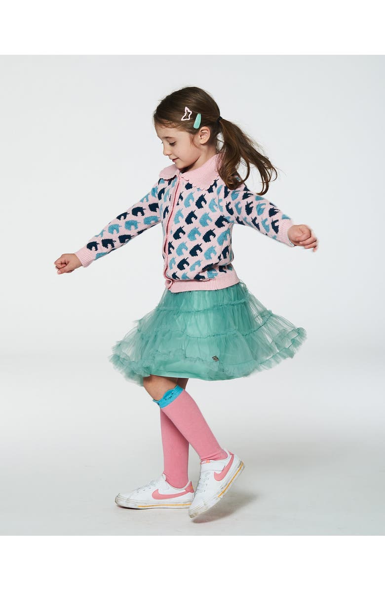 Deux par Deux Girl's Jacquard Knit Cardigan Pink Unicorn, Alternate, color,